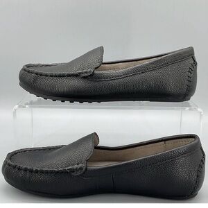 AEROSOLES Black Pebbled Leather Driving Loafers, Sz 6